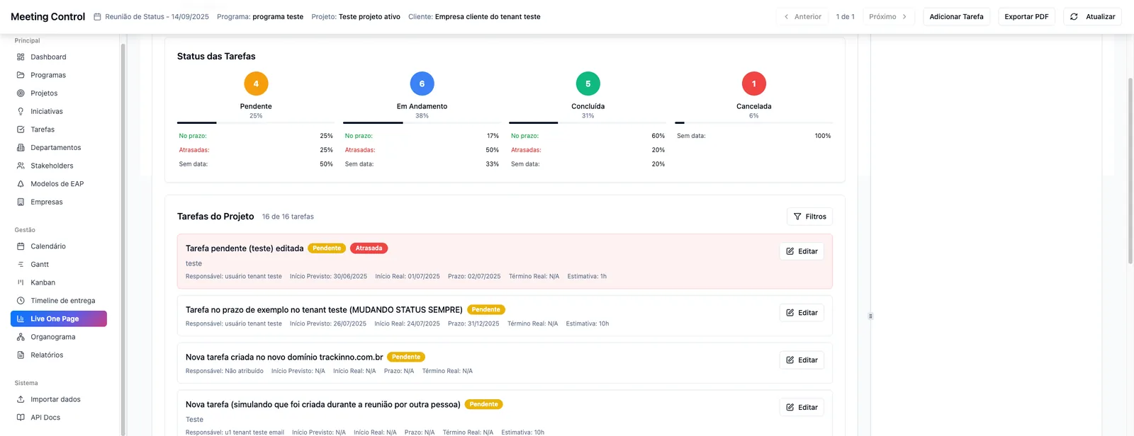 Live One Page: reunião de status sem montar slide